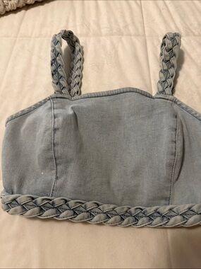 Light Wash Denim Crop Top with Braided Straps